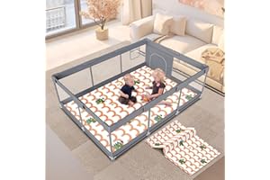 POUDEE Baby Playpen with Mat, 74" x 50" Extra Large Play Yard Playpen for Babies and Toddlers with Zipper Gate, Indoor & Outdoor Safety Baby Activity Center with Breathable Mesh, Non-Slip Play Pen