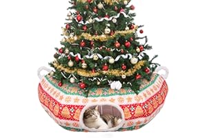PETRENDY Christmas Tree Cat Tunnel, Soft Cat Tunnel for Christmas Tree with Middle Cushion, Cute Pet Donut Cave Bed Play Toys, Indoor Xmas Tree Decorations Protector from Cats