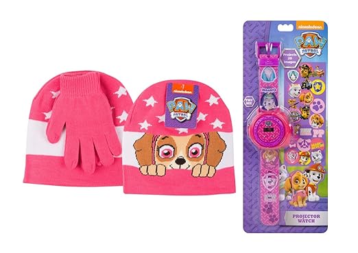 Nickelodeon Paw Patrol Rosa Skye Proyector Reloj Gorro Guantes Set ...