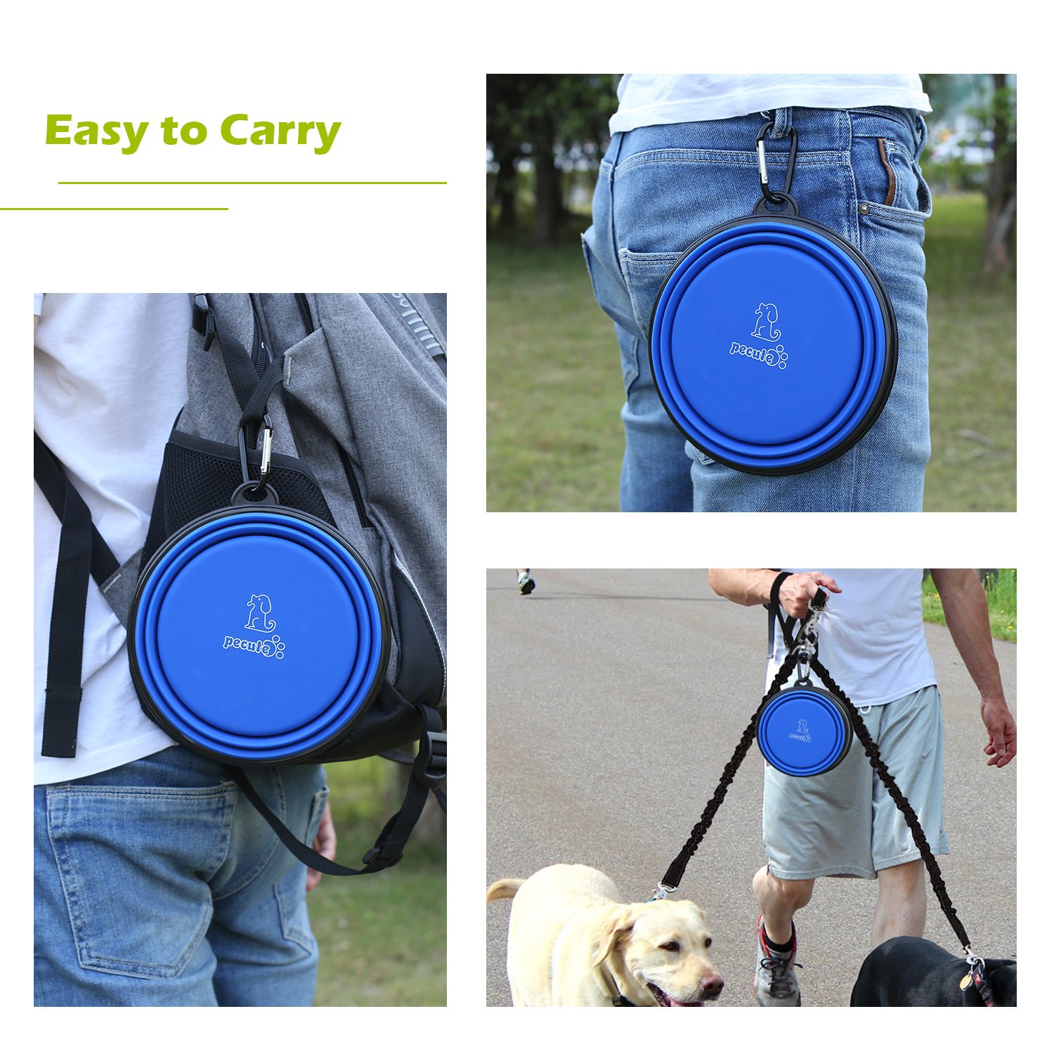 Collapsible Dog Bowl 2 Pack for Large & Small Pet Feed Food Water Feeding Silicone Foldable Expandable Portable Travel Camping Bowl with 2 Carabiner Blue and Gray