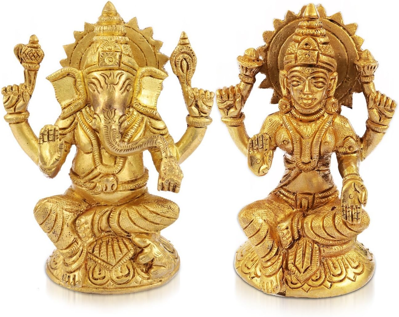 Handcrafted Brass Statue Sculpture of Pair of Laxmi Ganesha Hindu God Idol - Hindu Deities Brass Statue - 4.5" X 3.5" Home Decor Gift