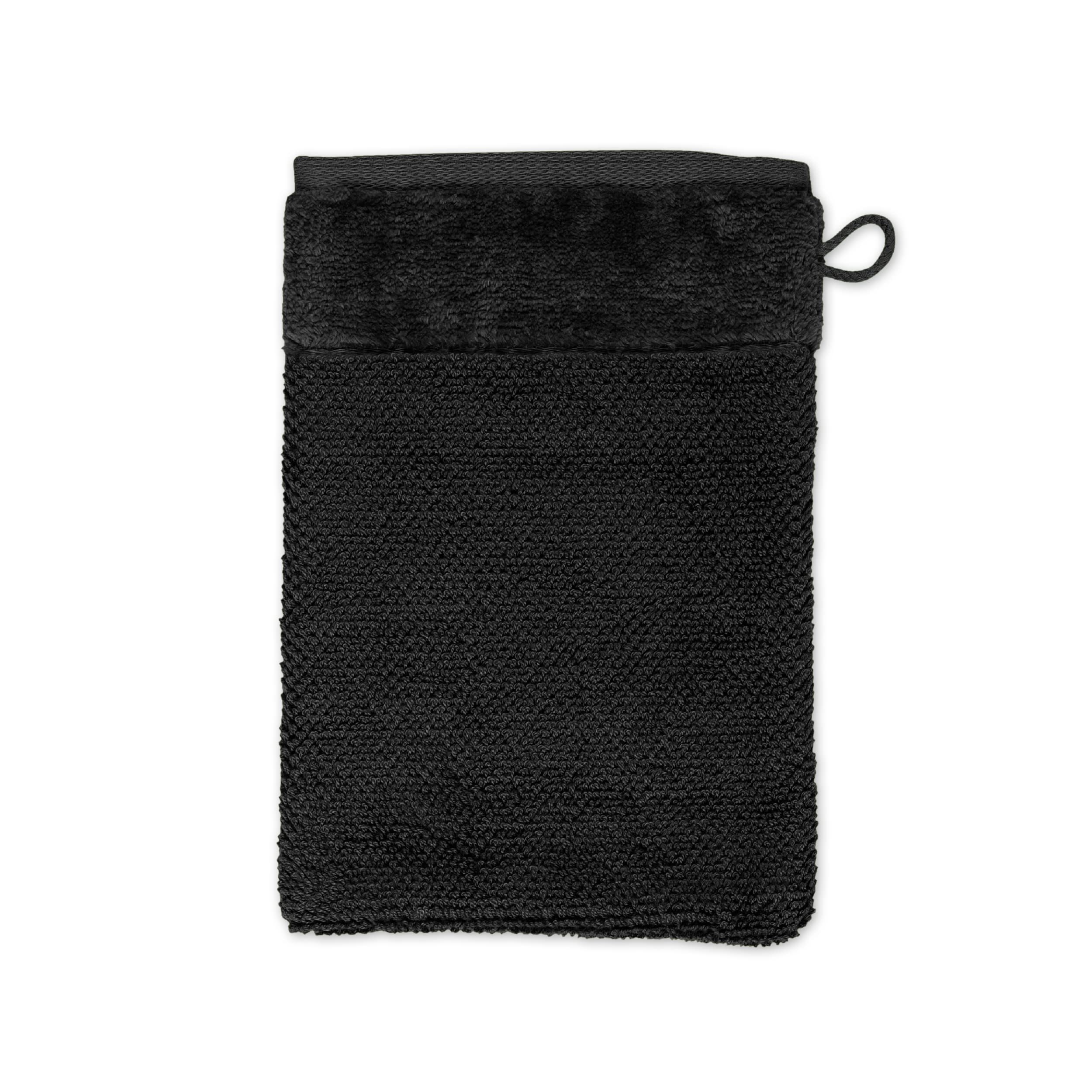 Möve Bamboo Luxe wash glove 15 x 20 cm made of 60% cotton / 40% viscose from bamboo cellulose, black