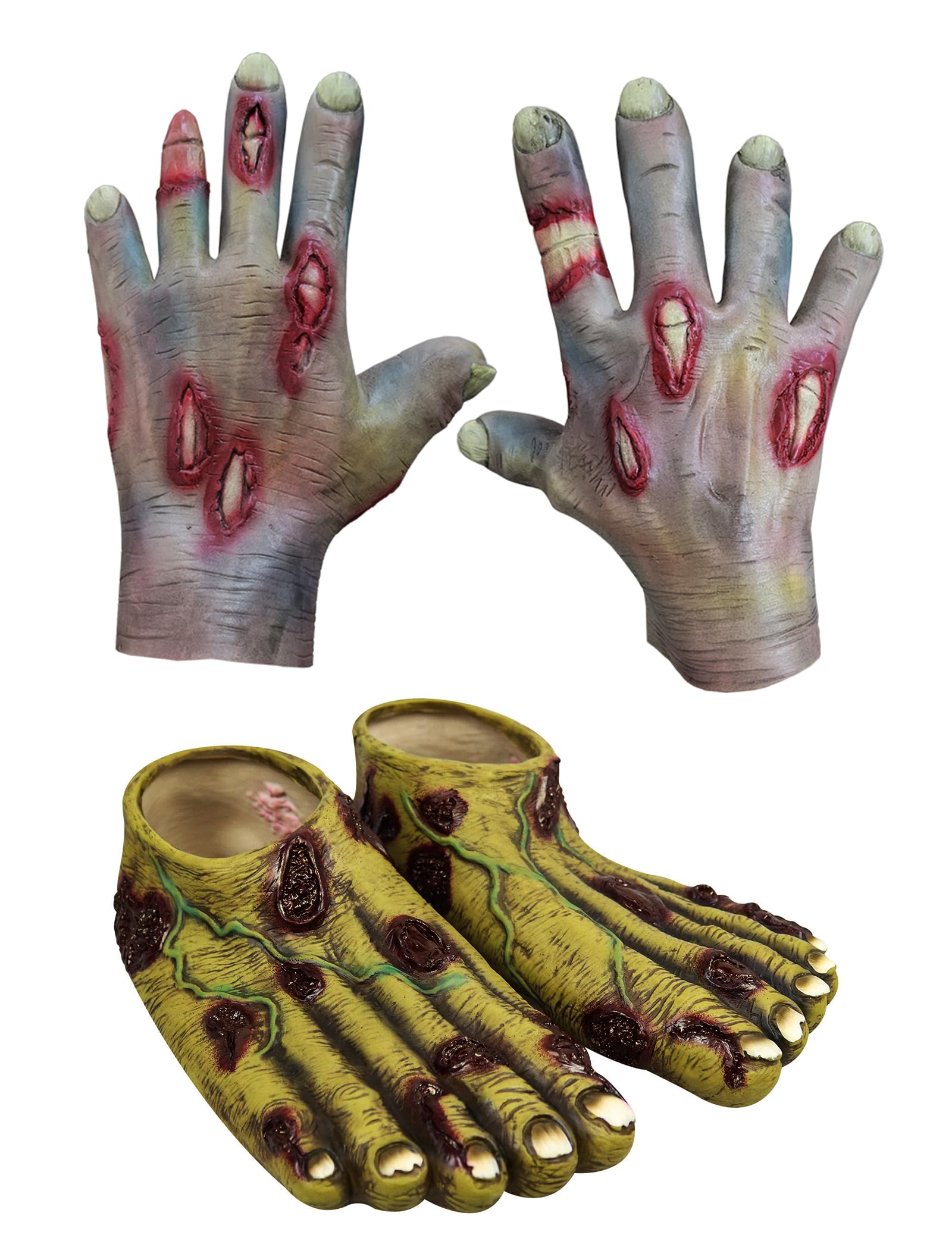 Young Wolf Pair of Adult Zombie Ghoulish Flesh Zombie Latex Zombie Gloves Hands and Feet for Halloween Party and Cosplay