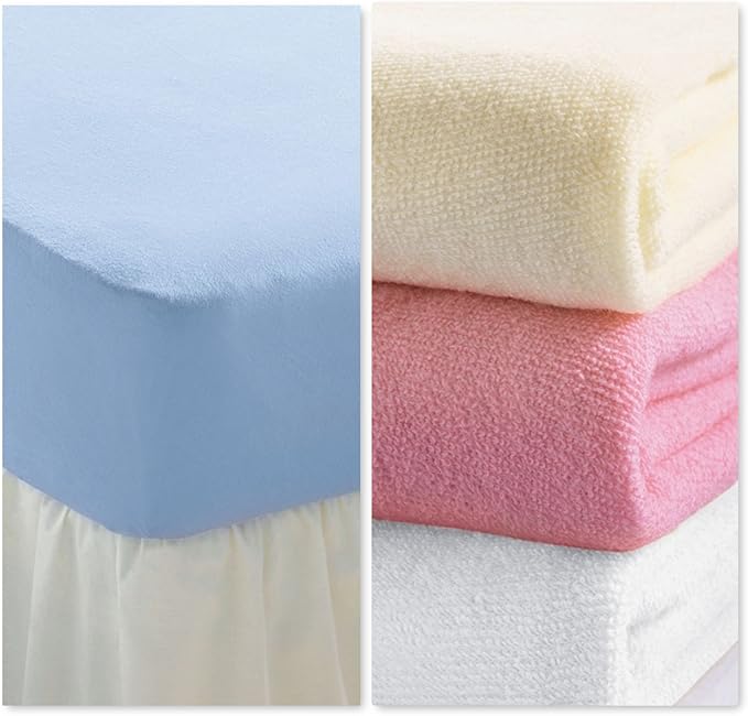 Stretch Terry Towelling Fitted Sheets in 4 colours and 3 sizes (pink
