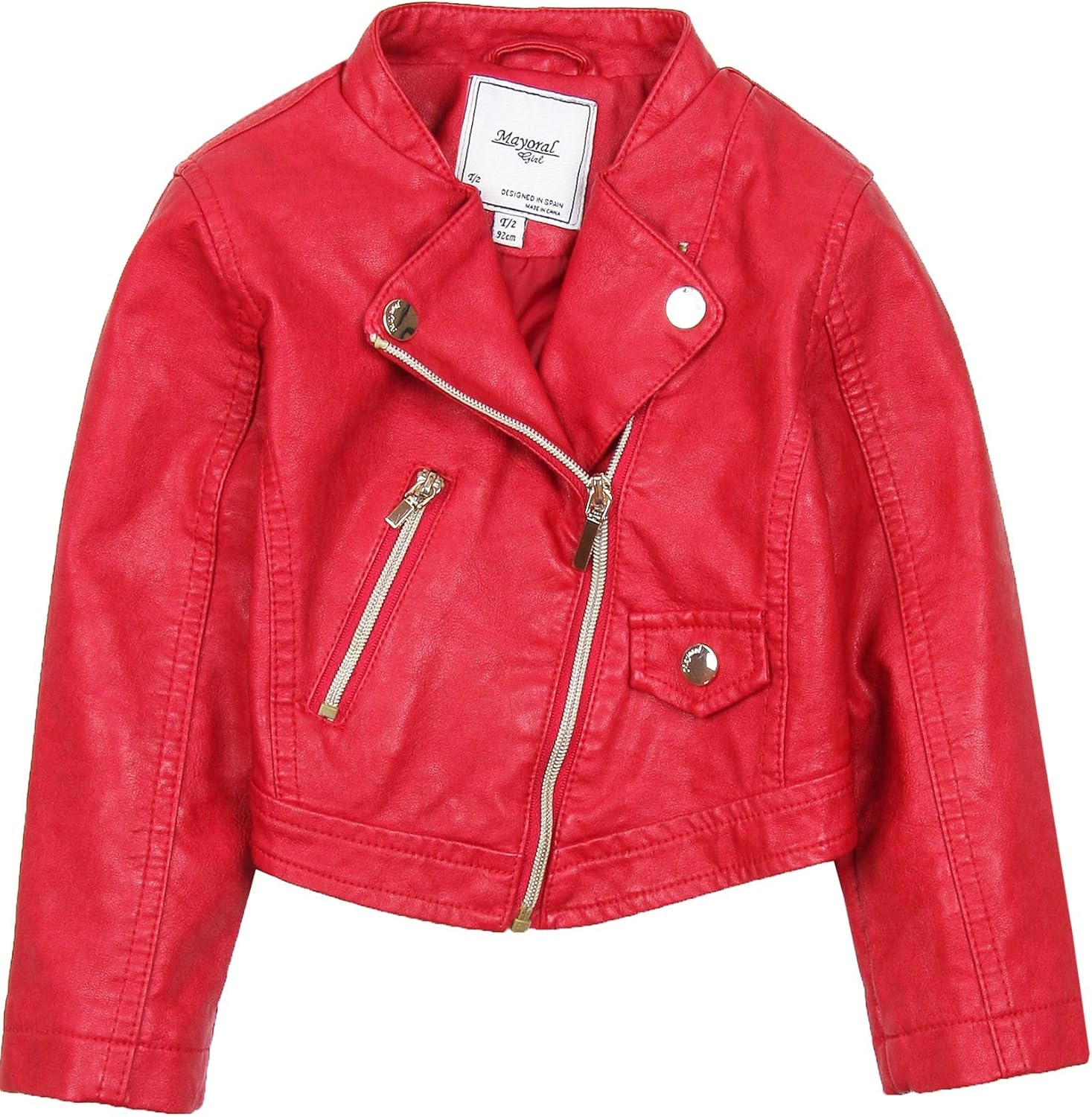 Mayoral Girl's Pleather Jacket Red, Sizes 29 (3) Clothing