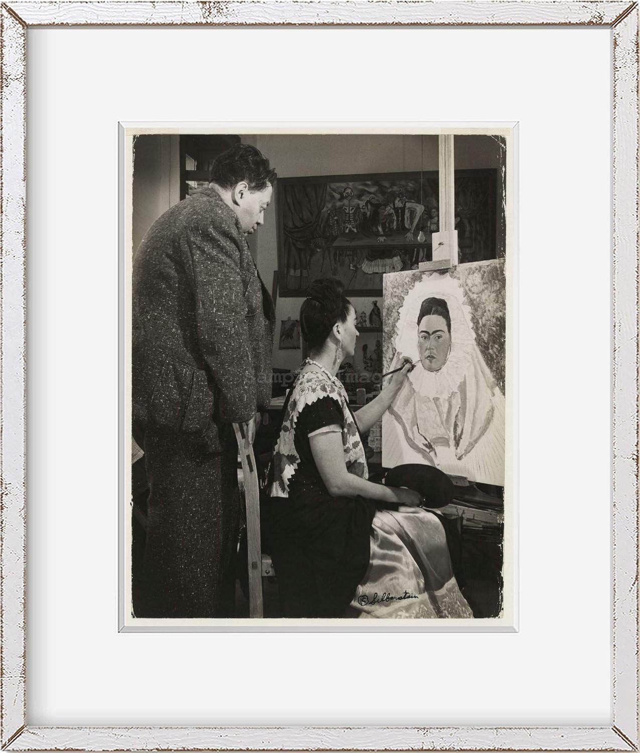 Photographs - INFINITE PHOTOGRAPHS Photo: Diego Rovera,Rivera Watching Wife,Frida Kahlo,Work,self,Paint,Mexico City,1940
