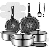 JEETEE Hybrid Tri-Ply Stainless Steel Cookware Set, 18pcs Pots and Pans Set Non Stick with Detachable Handles, Induction Cookware Set Kitchen Cooking Sets, RV/Camping Cookware, Dishwasher & Oven Safe