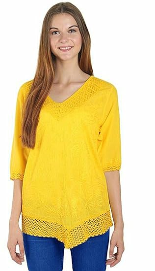 Women's Cotton V-Neck Tshirt,Yellow