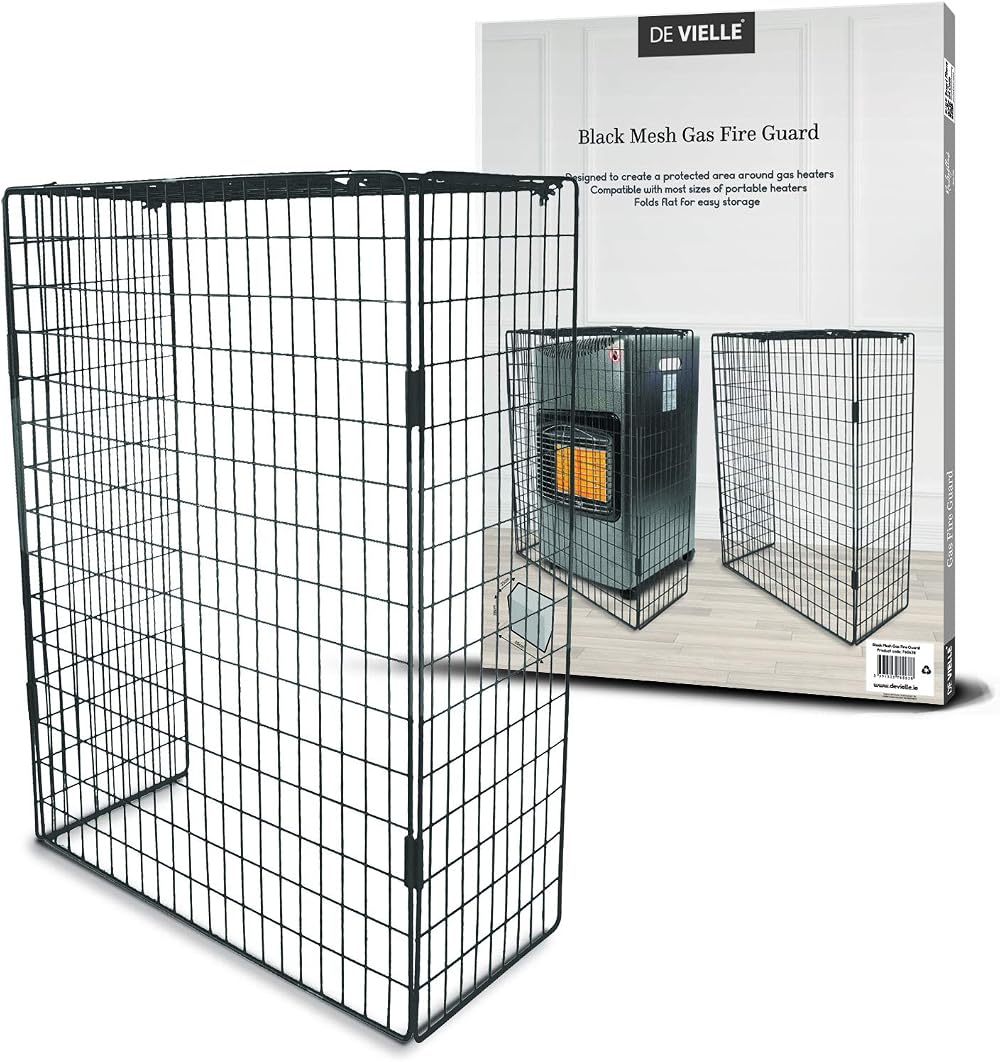De Vielle Black Metal Mesh Gas Fire Guard 56.5x12x79 cm
