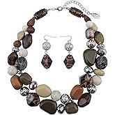 Bocar Chunky Necklace for Women Trendy, 2 Layer Statement Necklace Beaded Necklaces for Women, Fashion Necklace and Earrings Jewelry Set for Women Gifts