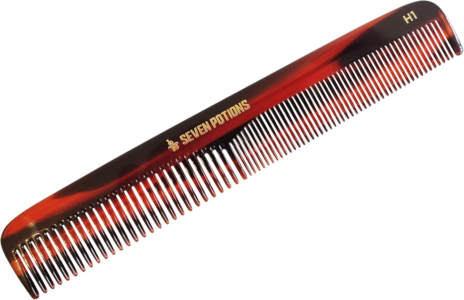 Seven Potions Hair Comb - Fine and Coarse-Tooth Comb for Men's Hair, Beard & Moustache - Handmade (18 cm / 7.1 inch)