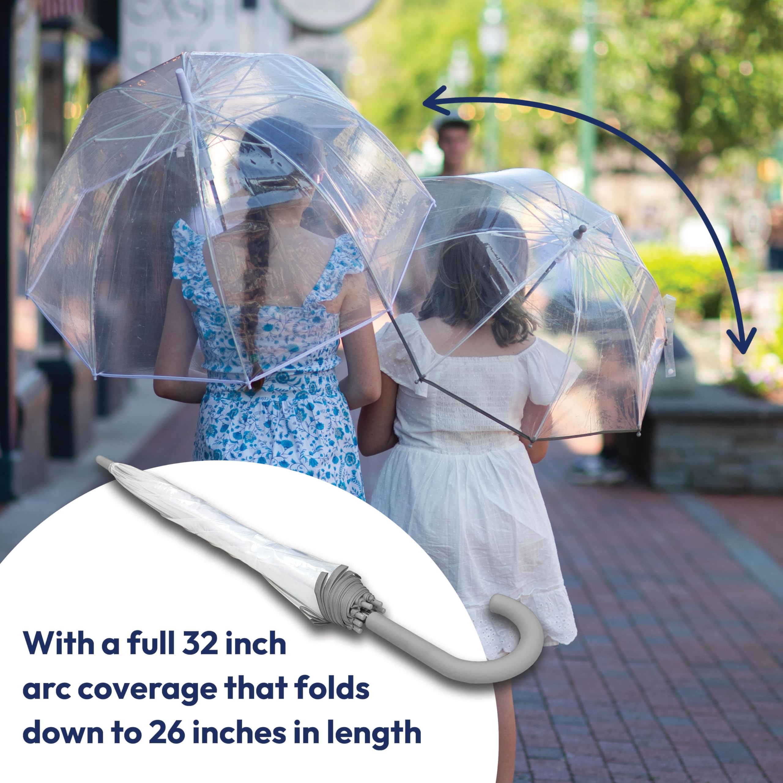 The Weather Station Children's Dome Bubble Rain Umbrella, Kids, Clear, Fiberglass Frame, Windproof, Lightweight, Stick, Full 36 Inch Arc