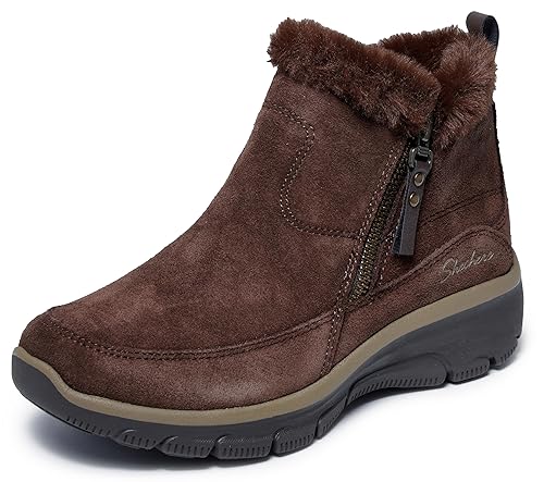 Skechers Women's Easy Going-Cool Zip Ankle Boot, Chocolate, 9.5