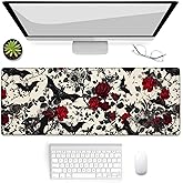 Gothic Bats and Roses Gaming Mouse Pad, Mouse Pad, Desk Mat, Non-Slip Rubber Base MousePads for Computers Laptop Office School Home Accessories Decor Gifts 31.5" x 11.8"
