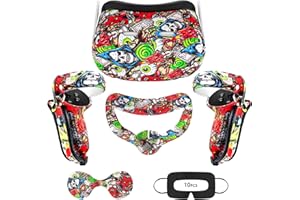 AIXOTO VR Accessories for Oculus Quest 2, Silicone Face Cover/Controller Grip Cover/VR Shell Cover/Lens Cover/10PCS Disposable Eye Cover are Included in VR Headset Accessories Set,(Green Phantom)