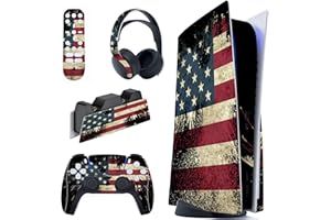 PlayVital US Flag The Stars & Stripes Full Set Skin Decal for ps5 Console Disc Edition, Sticker Vinyl Decal for ps5 Controller & Charging Station & Headset & Media Remote