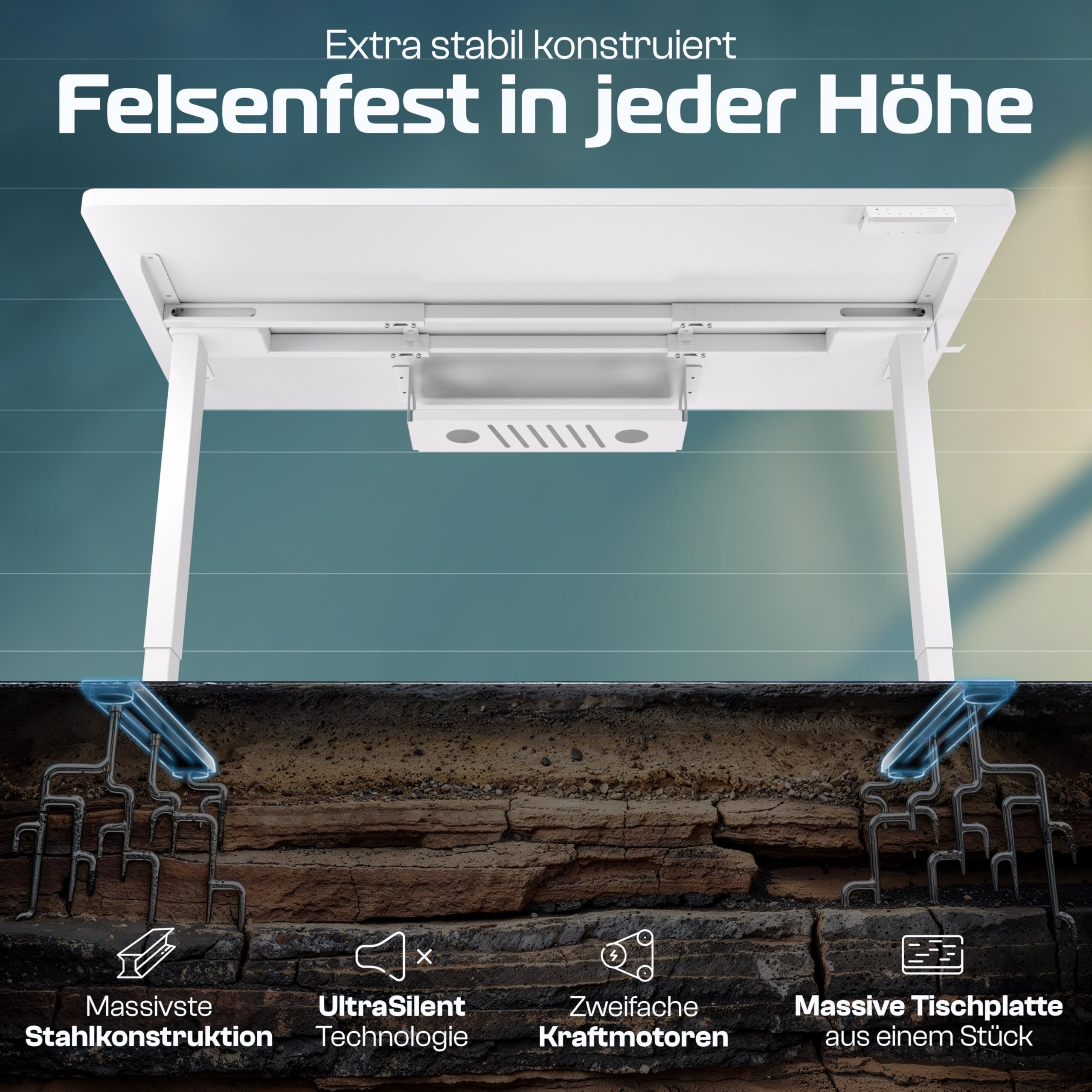 CLOUVOU ProDesk Höhenverstellbarer Schreibtisch elektrisch 160x80cm [TESTSIEGER] Dual-Motor Schreibtisch höhenverstellbar elektrisch | Elektrischer Schreibtisch mit Memory, 2X USB & Kabelversteck 4