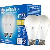 GE Refresh LED Light Bulbs, 100 Watt, Daylight, A19 (2 Pack) | Energy-saving 100W equivalent, bright daylight white light, A19 base, living room &amp; kitchen ready, 2-pack value