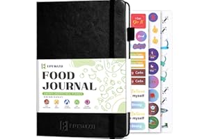 EPEWIZD Food Journal for Weight Loss, Meal Planner & Daily Food Wellness Diary to Count Calories Nutrient Intake,Weight Loss Journal to Track Health, Achieve Diet Fitness Goals (A5 size)-Black