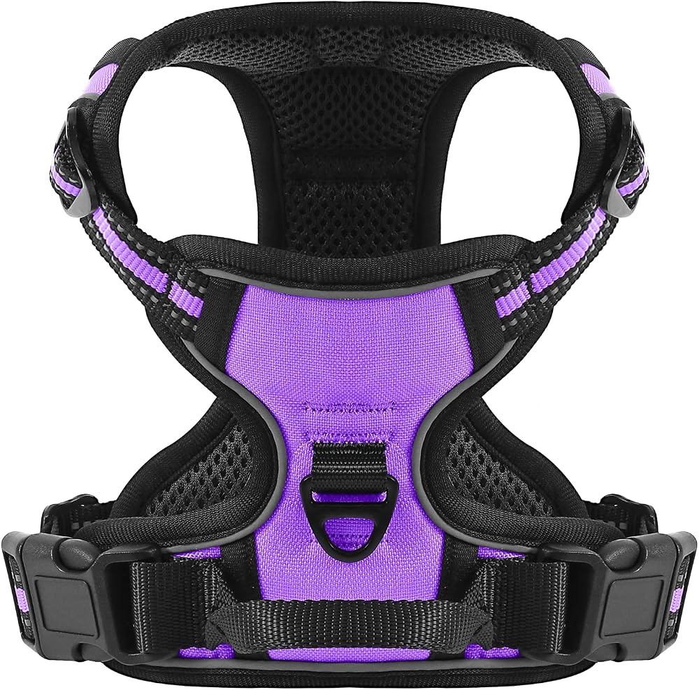 Belababy Dog Harness Front Clip No Pull Reflective Adjustable Purple S