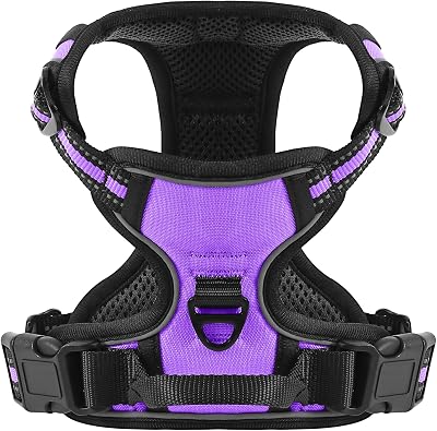 Belababy Dog Harness Front Clip No Pull Reflective Adjustable Purple S