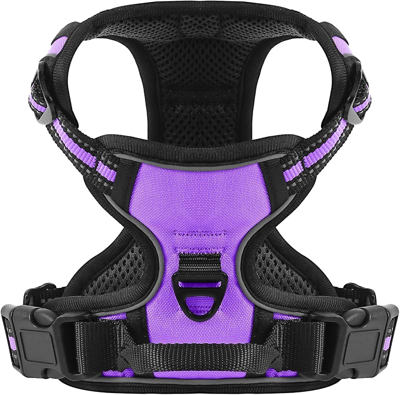 Belababy Dog Harness Front Clip No Pull Reflective Adjustable Purple S