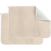 2 Pack Microfiber Dishes Drying Mats, Reusable Washable Dish Drainer Pad for Kitchen Counter, Small Size Super Absorbent Dishes Drying Pads, 12 x16 Inch, Beige