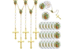 Jadive 24 Pcs Lady Guadalupe Scented Rosary Beads Necklace with 24 Clear Gift Box First Communion Baptism Beaded Necklace Fav