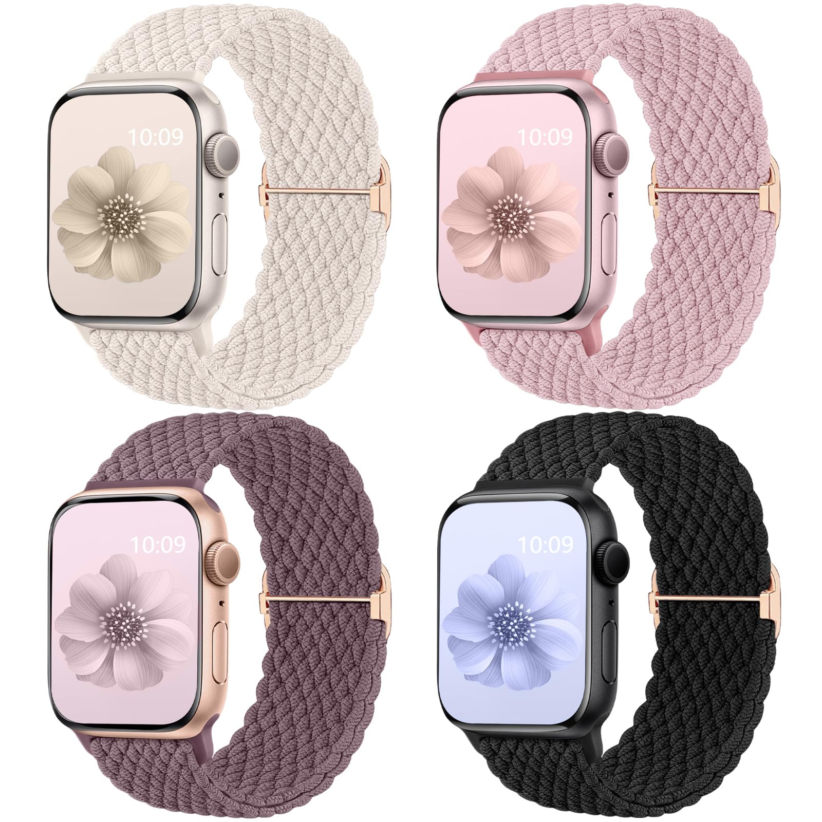 Mastten 4 Pack Braided Solo Loop Compatible with Apple Watch Straps 46mm 45mm 44mm 49mm 42mm, Stretchy Elastic Nylon Sport Strap for iWatch SE Series 11 10 9 8 7 6 5 4 3 2 1 Ultra 3 2 1
