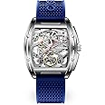 CIGA Design Z Series Automatic Mechanical Watch, Luxury Skeleton Wristwatch Tonneau with Leather and Silicone Strap Stainless Steel Business Dress Waterproof Timepiece Gifts for Men and Women