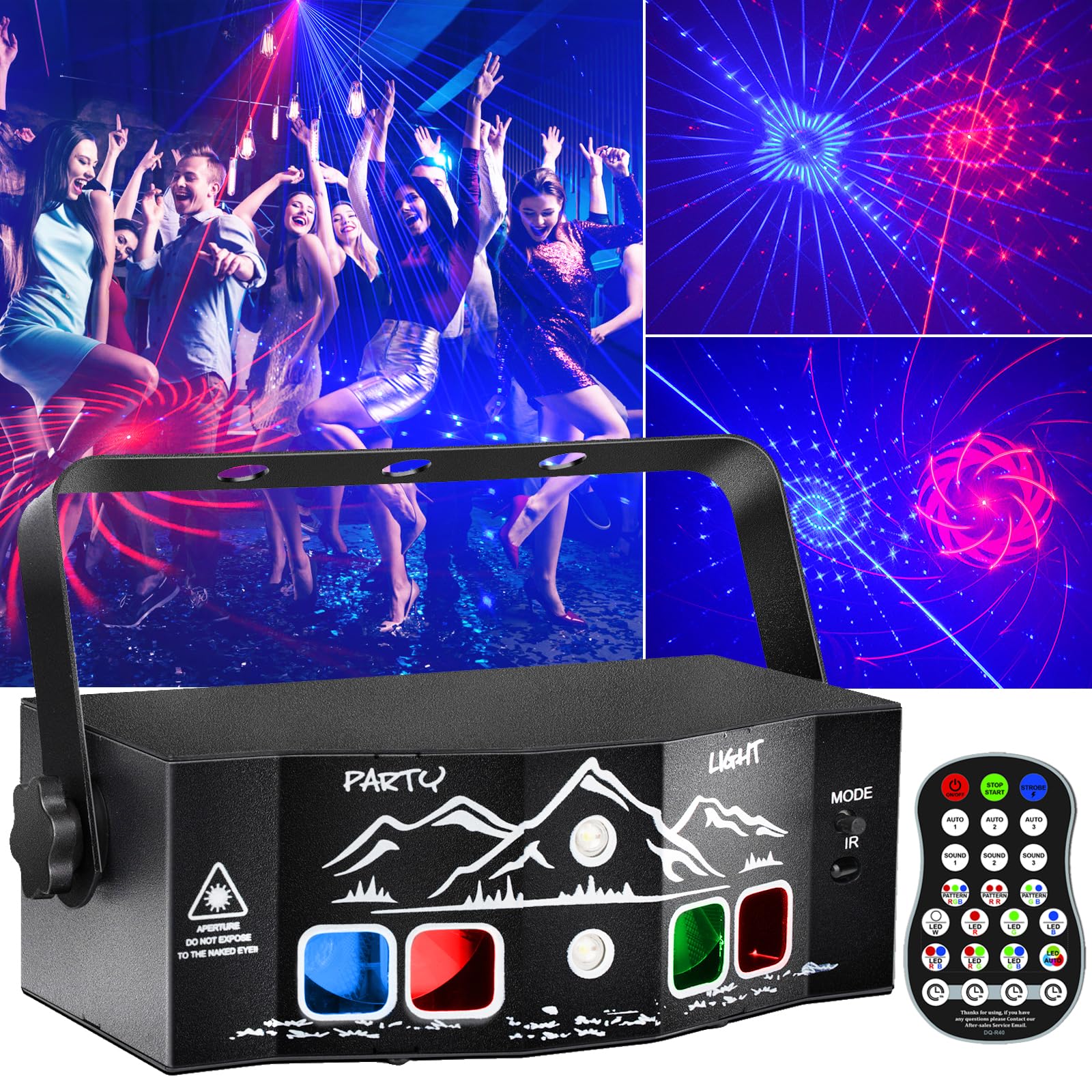 Party Lights, Sound Activated Stage Laser Lights with Remote Control, Disco DJ Lights Strobe Light Rave - Dance Floor Light Rotating with Patterns for Christmas Wedding Birthday Bar