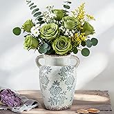 Enra Vintage vase with Handle,9.4 inch Blue and White Ceramic Decorative Flower vase, Chinoiserie Floral Vase,Large Rustic Vases for Home Decors, Living Room, Bookshelf, Office
