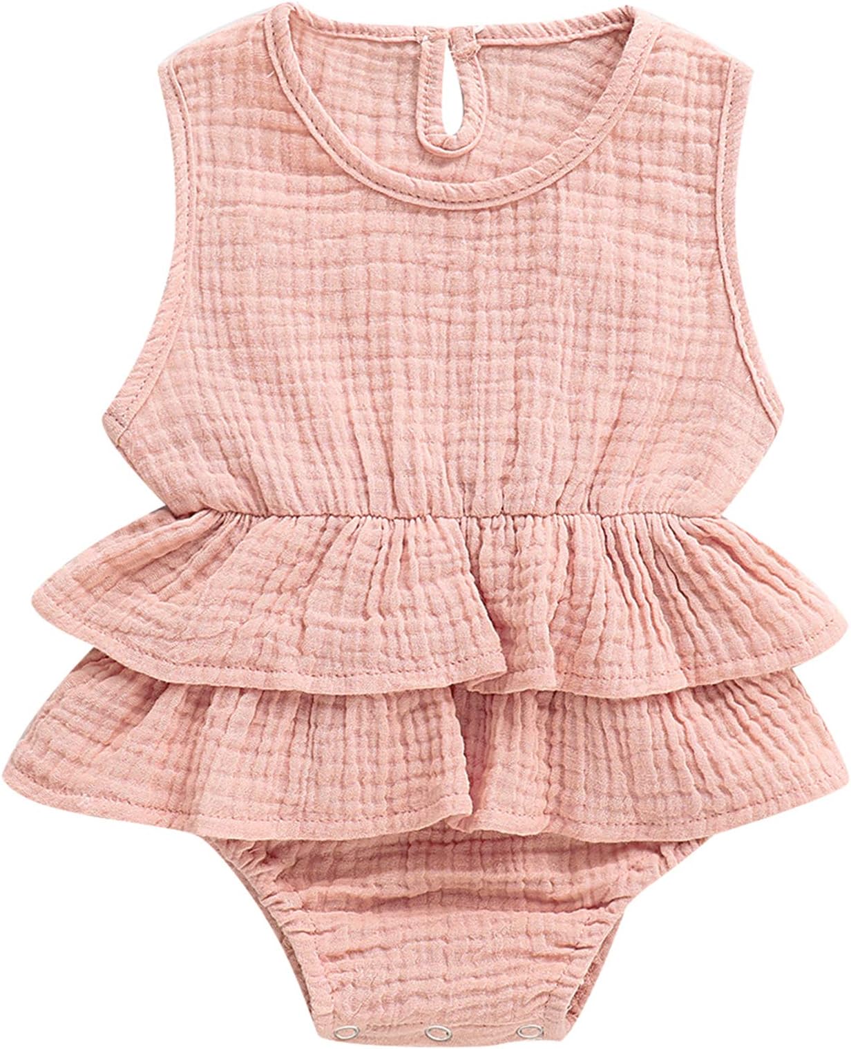 Urkutoba Infant Baby Girl Sleeveless Romper Bodysuits Cotton Fibre Flutter Sleeve One-Piece Romper Jumpsuit Outfits