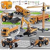 Construction Trucks Toy Set with Yellow Bus Storage and Play Mat &ndash; Alloy Inertia Driving Simulation Model Engineering Toys with Scenario Accessories &ndash; Ideal Gifts for Ages 3-8, Boys and Girls (8 in 1)