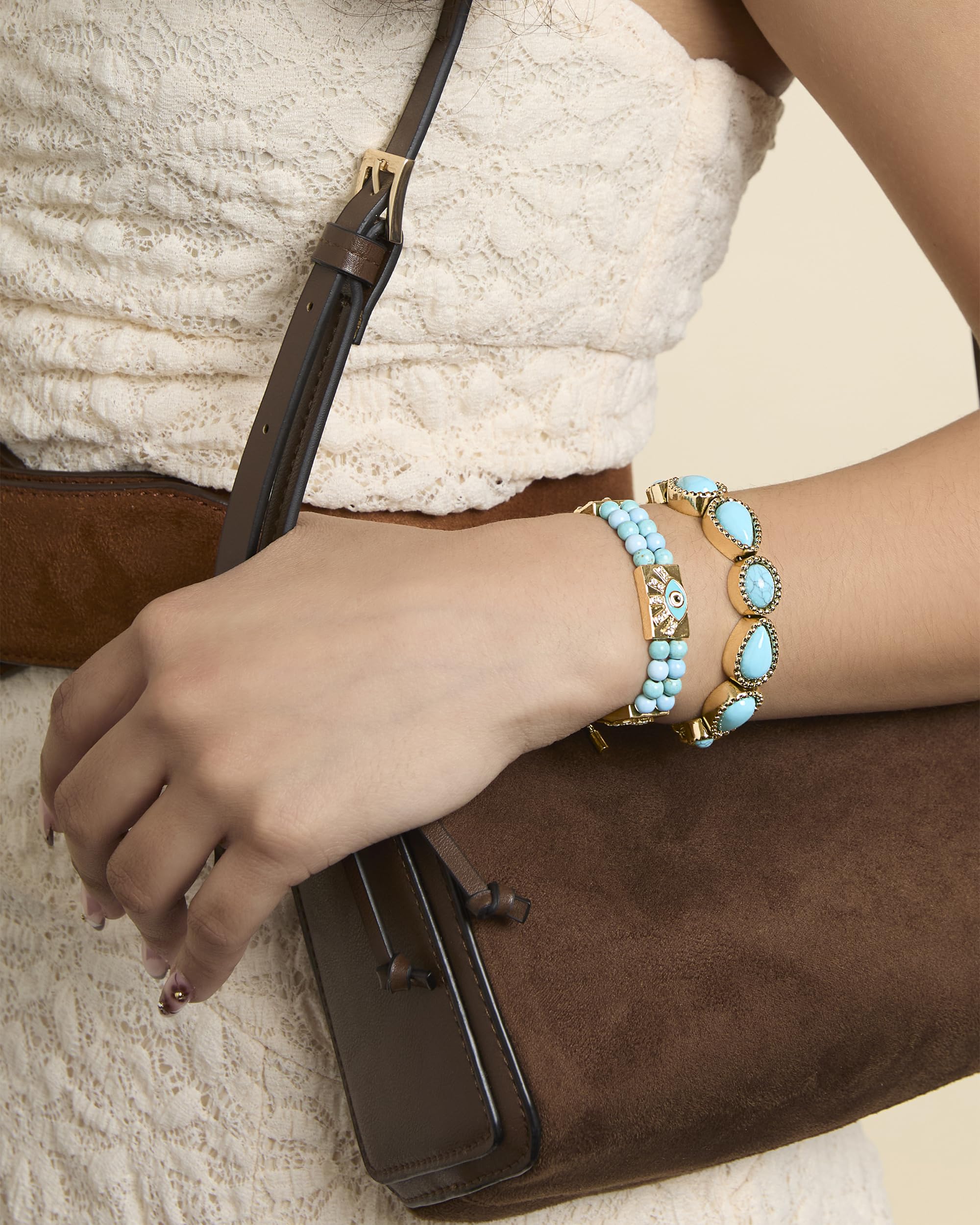 Jessica Simpson Womens Turquoise Stone Slider Bracelet - Oxidized Gold-Tone Lariat Bracelet with Turquoise Accents