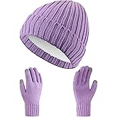 Geyoga Beanie Hats and Touchscreen Gloves Set for Women Men Fleece Lined Thick Warm Knitted Skull Cap for Cold Weather