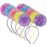 KDVOG Foil Strips Pom Pom Headband for Women Girls, Fluffy Tinsel Hair Loop for Christmas, Birthday Parties, Cosplay