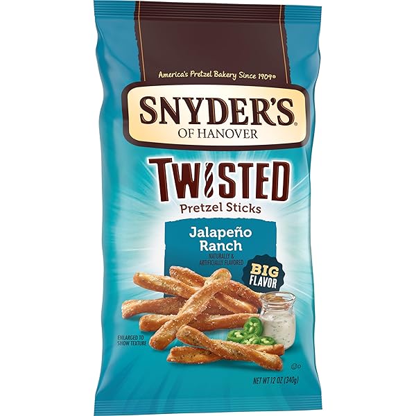 SNYDER’S OF HANOVER JALAPEÑO RANCH FLAVORED TWISTED PRETZEL STICKS, 12 OZ BAG