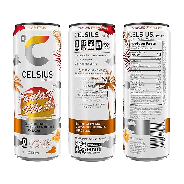 CELSIUS SPARKLING FANTASY VIBE, FUNCTIONAL ESSENTIAL ENERGY DRINK, 12 FL OZ (PACK OF 12)
