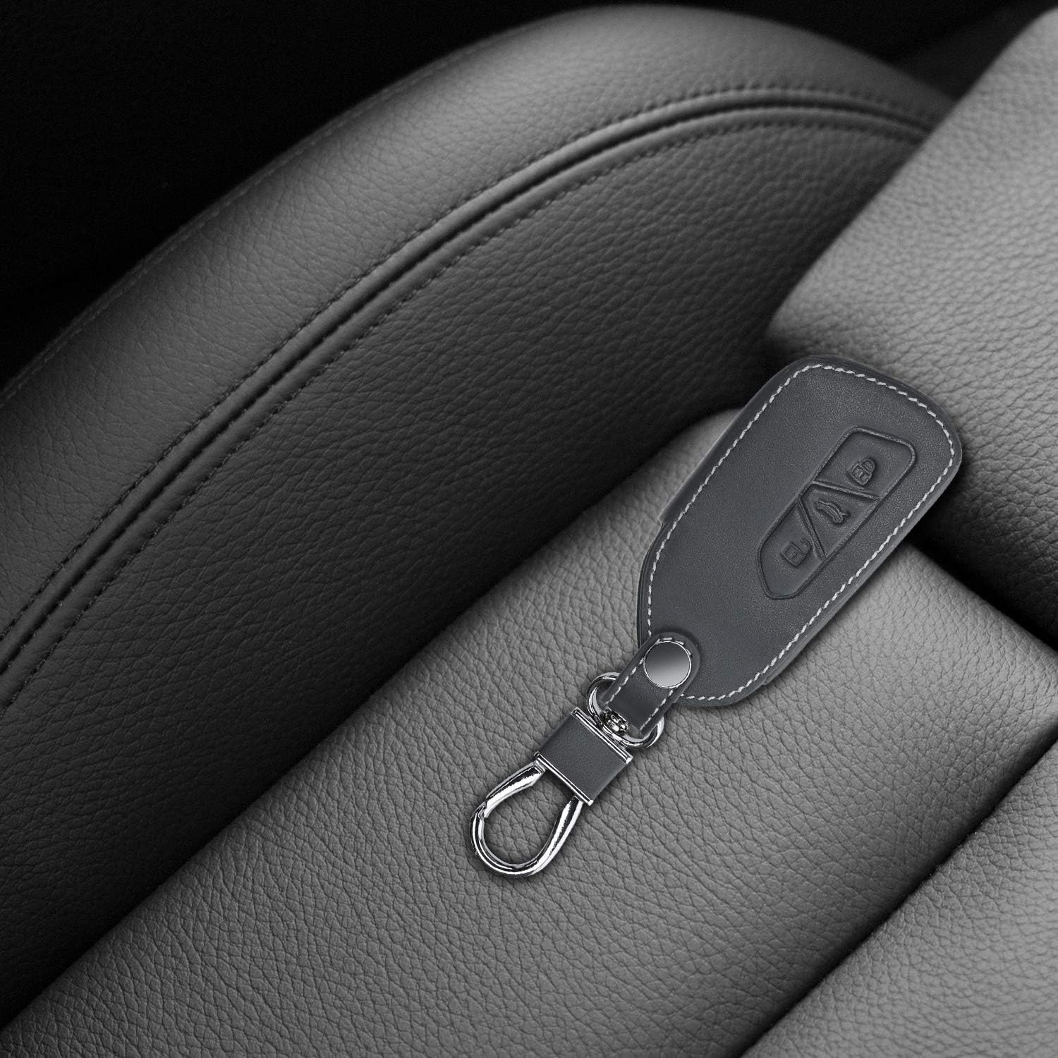kwmobile Key Cover Compatible with VW Golf 8 3 Button Car Key - Faux Leather Car Key Fob Protector - Anthracite - Image 3