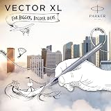 Parker Vector XL Fountain Pen Metallic Silver-Blue Lacquer Medium Nib view 2