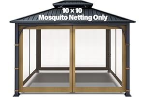 Nitocoby Universal Gazebo Replacement Mosquito Netting Adjustable Screen Walls for 10'x10' or 10'x12' Gazebo Canopy (Khaki, 1