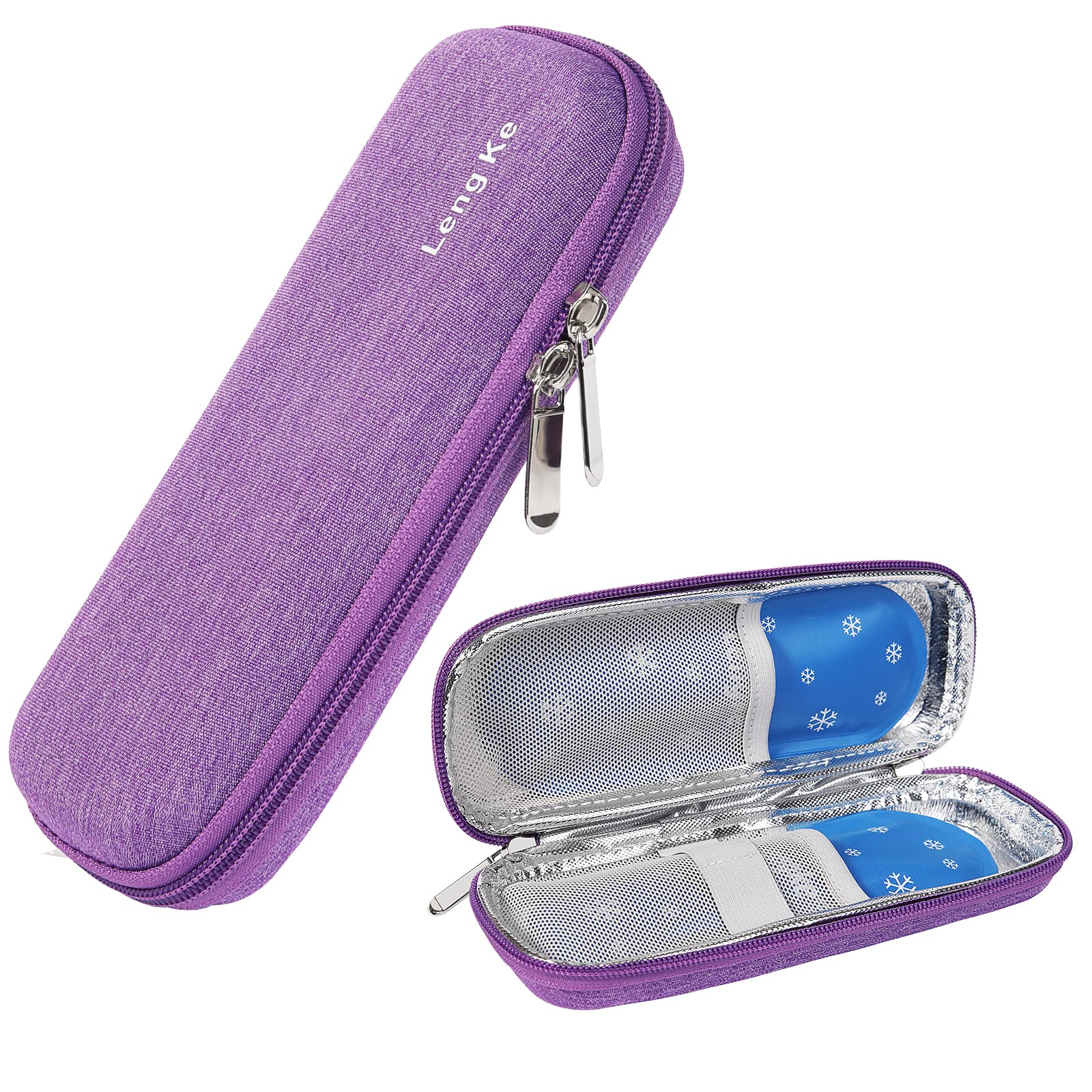 JAKAGO EVA Compact Insulin Cooler Travel Hard Case,Lightweight and Durable Diabetic Small Storage Travel Packs for Insulin Pens & Needles with 2 Ice Pack (Purple)