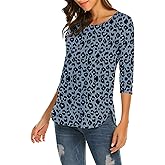 Sherosa Women's Casual 3/4 Sleeve Loose Tunic Tops Scoop Neck T-Shirt