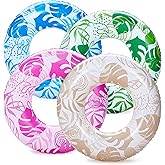 SLOOSH 4 Pack Pool Floats, Pool Tube for Kids Swim Rings Inflatable Tubes, Tropical Leaves Floatie Ring Water Toys for Swimmi