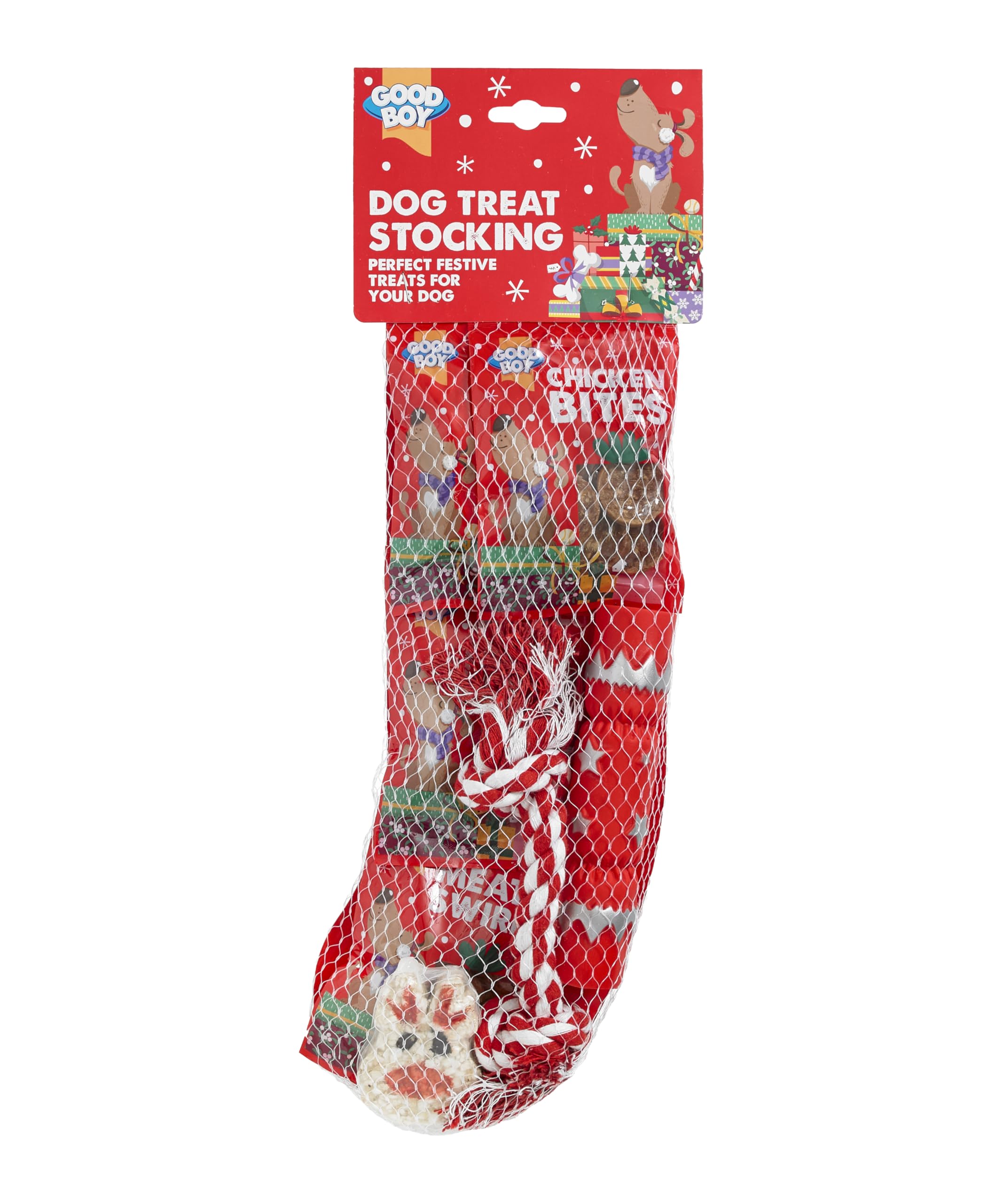 Good Boy Christmas Dog Stocking With 5 Treats & 2 Toys