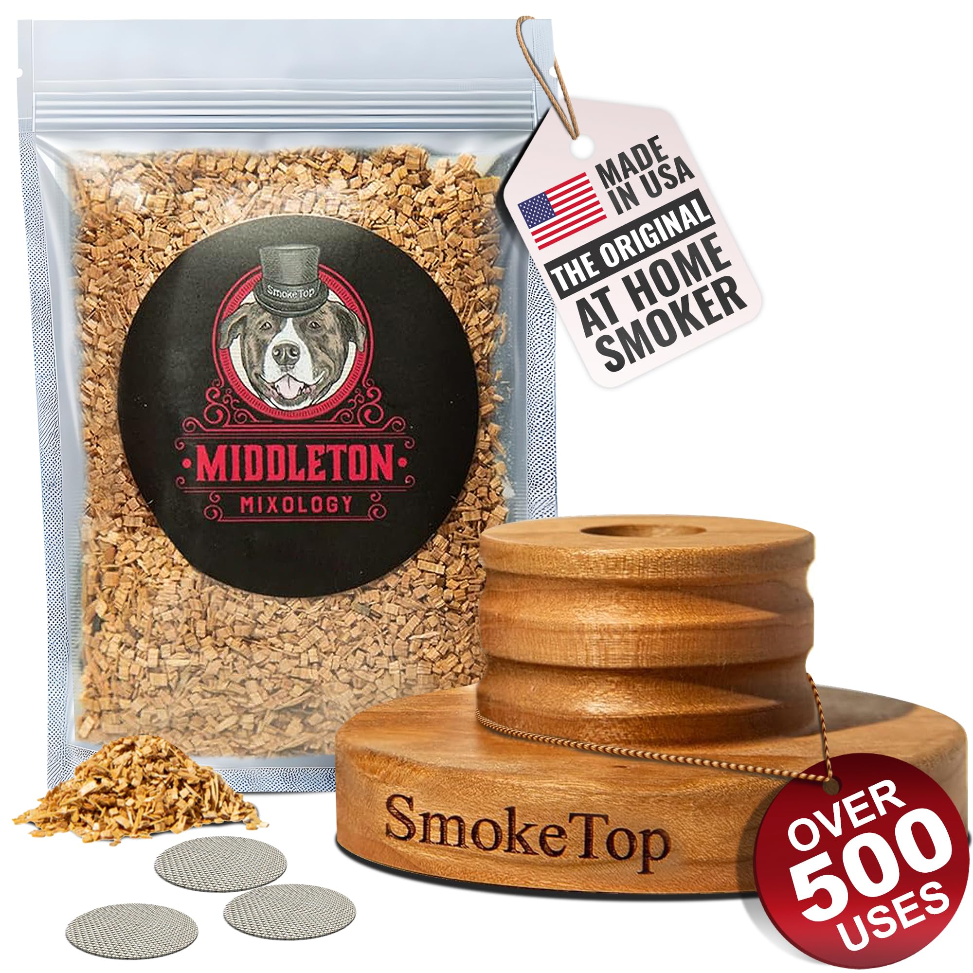 SmokeTop - Cocktail Smoker Kit - Old Fashioned Chimney Drink Smoker for Cocktails, Whiskey, & Bourbon - by Middleton Mixology (Cherry)