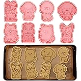 Vesici Dog Cookie Cutters Set, 8 Pcs Cute Puppy Shaped Cookie Stamp Molds with Plunger for DIY Biscuits Treats & Animal Themed Birthday Party Baking Supplies Cupcake Topper Decorations(Cute Style)