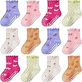 Aroveea Baby Toddler Girls Socks Grip Ruffle Non Slip Girls Cotton 12 Pack Socks for Kids Cute Ankle 6M-7Years