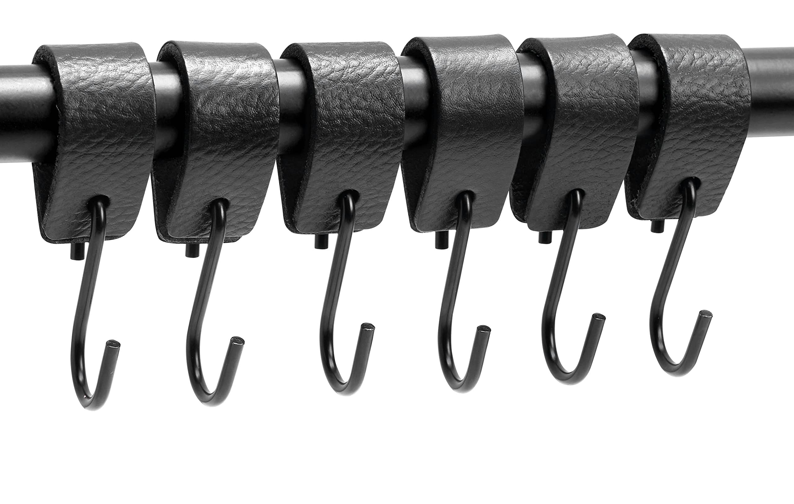 Brute Strength - Multifunctional Leather S-Hooks - Black - 6 Pieces - Coat Hook - for Kitchen, Bathroom, Bedroom and Office